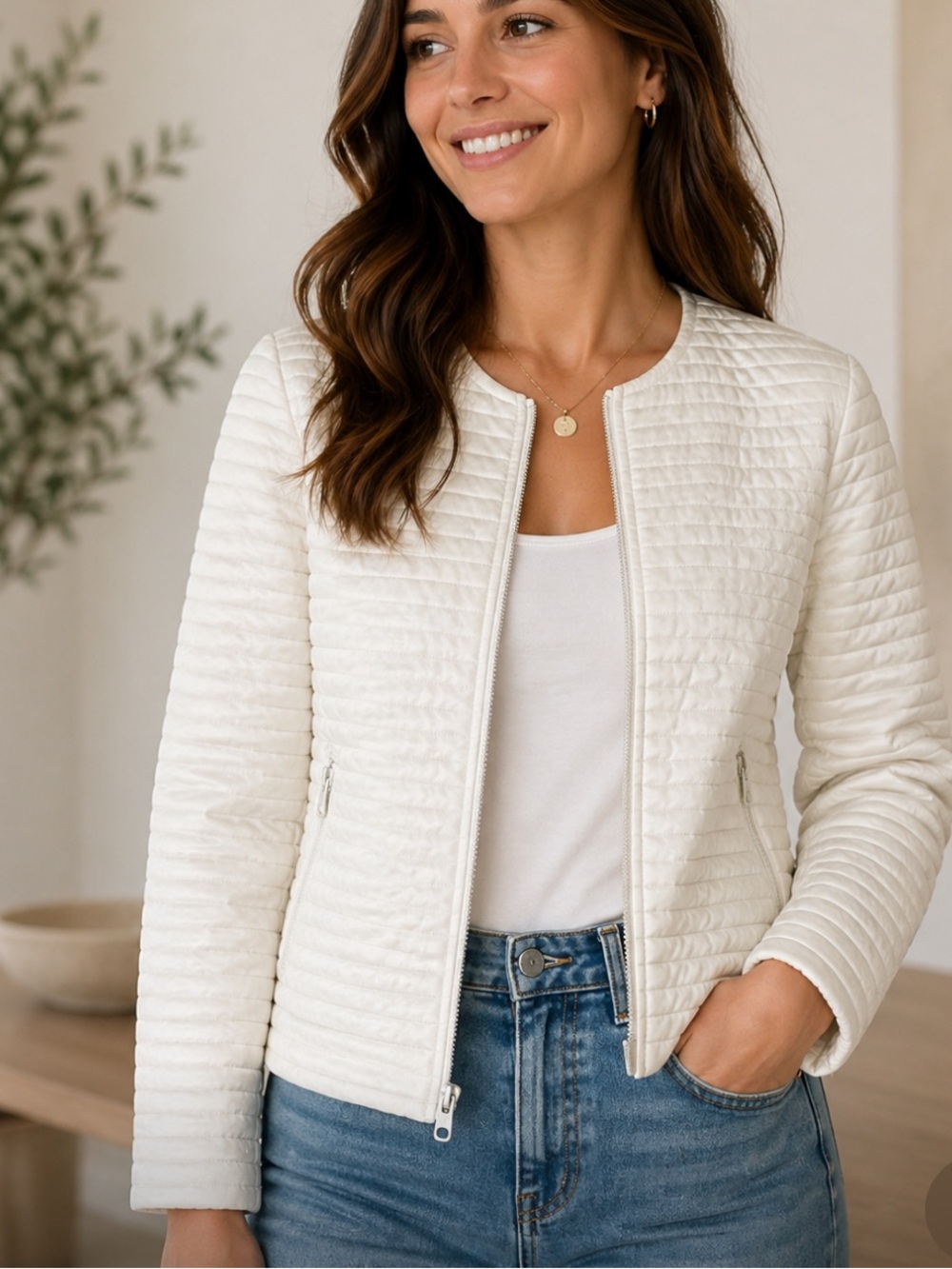 Vince Camuto Oceanography Ivory Quilted Jacket Blazer Size 4